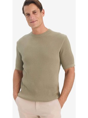 DeFacto %100 Pamuk Standart Fit Bisiklet Yaka Kısa Kollu Triko Tişört E5765AX25SM