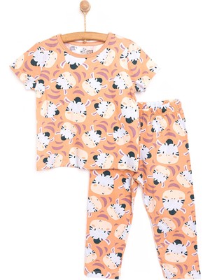 Hellobaby Erkek Bebek Pijama Takımı Zebra Desenli Bisiklet Yaka Reçme Paça Kısa Kol Somon 6 Ay