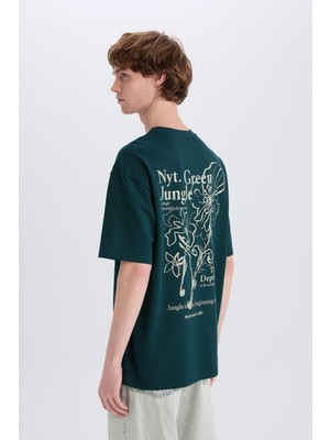 DeFacto %100 Pamuk Boxy Fit Bisiklet Yaka Sırt Baskılı Kısa Kollu Tişört E3941AX25SM