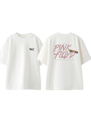 Pink Floyd Pembe Yazi Tasarım Sırt Baskılı Pamuk Beyaz Oversize T-Shirt
