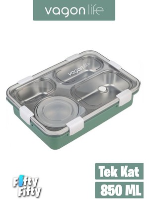 Vagonlife Lunchbox Büyük Ebat 850 ml (Paslanmaz Çelik Tek Kat Dört Bölmeli Çorba Kaseli Lunch Box Yeni Nesil Sefer Tası -FFLBOX50433