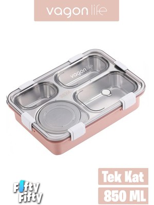 Vagonlife Lunchbox Büyük Ebat 850 ml (Paslanmaz Çelik Tek Kat Dört Bölmeli Çorba Kaseli Lunch Box Yeni Nesil Sefer Tası -FFLBOX50433
