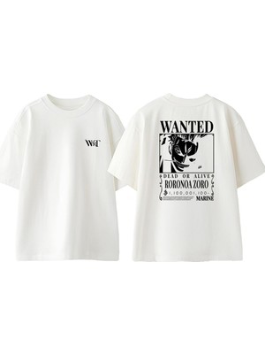 Roronoa Zoro Wanted Tasarım Sırt Baskılı Pamuk Beyaz Oversize T-Shirt