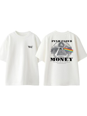 Pink Floyd Money Tasarım Sırt Baskılı Pamuk Beyaz Oversize T-Shirt