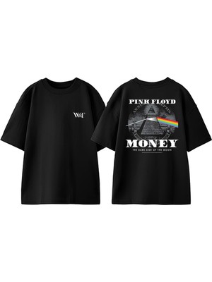 Pink Floyd Money Tasarım Sırt Baskılı Pamuk Siyah Oversize T-Shirt