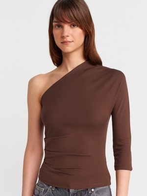 31842 Pile Detaylı Asimetrik Top-Açık Kahve