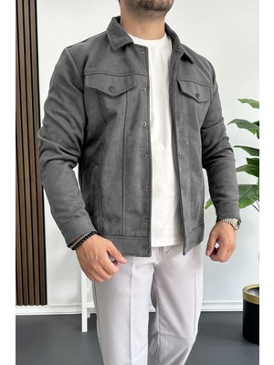 Erkek Slim Fit Cepli Nubuk Ceket Füme EDW081