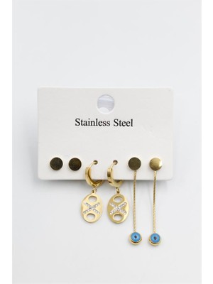 Çoklu Nazar Küpe - Altın