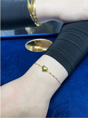 Kuyumcu Nurettin 1,20 gr (Gram) Aynalı Kalp Bileklik Künye 14 Ayar Altın (Yeşil-Sarı-Beyaz-Rose)