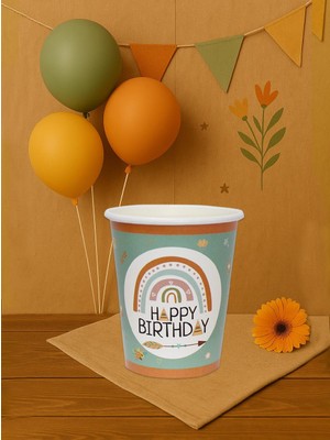 Retro Temalı Bardak Karton Doğum Günü Parti Bardağı 8'li