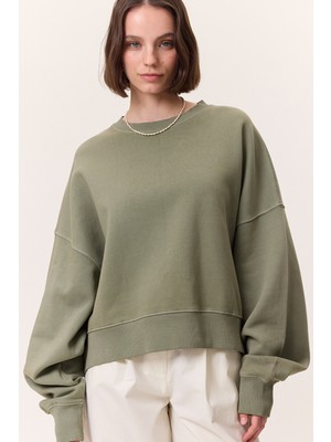 Yıkama Efektli Sweatshırt Yeşil