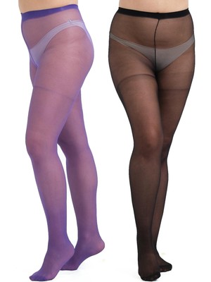C&city İnce Büyük Beden 40 Opak 2'li Külotlu Çorap Mor/Siyah