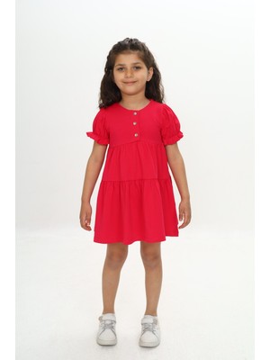 Toontoy Kız Çocuk Önü Düğmeli Fırfırlı Elbise