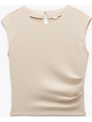 Koton Scuba Kumaş Slim Fit Bisiklet Yaka Drape Detaylı Kolsuz Body