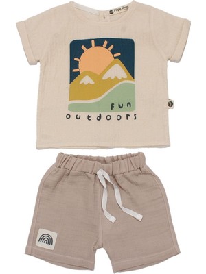 by BebekOdam Erkek Bebek Ekru Bej Güneş Fun Outdoors Yazılı 2'li Takım