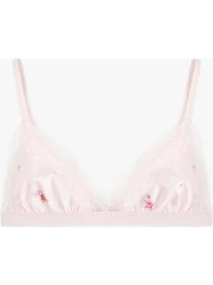 Koton Çiçek Baskılı Dantelli Dolgusuz Saten Sütyen