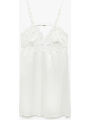 Koton Askılı V Yaka Taşlı Bridal Saten Gecelik