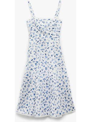 Koton Pamuklu Kare Yaka A Kesim Çiçekli Askılı Elbise