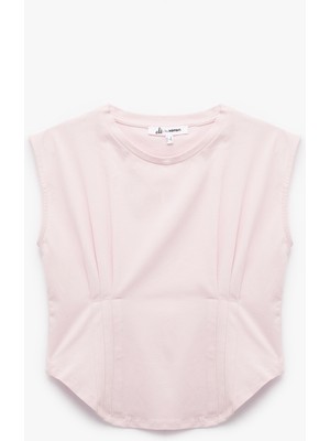 Koton Bisiklet Yaka Korse Detaylı Slim Fit Kolsuz Crop Tişört