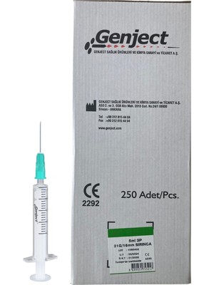 Genject - 5ml 3parça Yeşil Kısa Iğneli Enjektör - 250 Adet