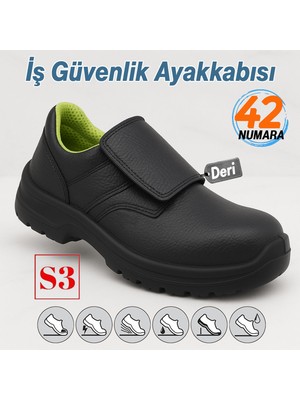 Iş Ayakkabısı S3 Cırtlı 42 Numara Deri Çelik Burunlu Kaymaz Tabanlı Güvenlik Kaynak Ayakkabıları