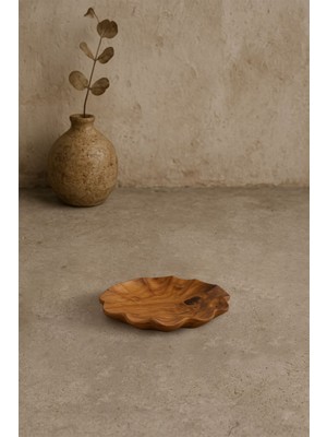 Teak Ahşap Dalga Desenli Küçük Tabak 10  cm