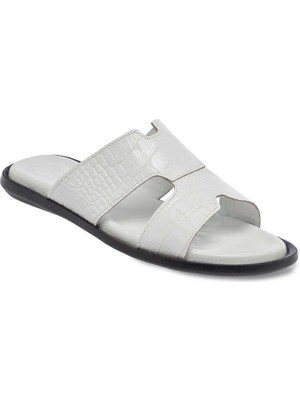 Tergan  Beyaz Hakiki Deri Erkek Terlik - E24Y1TR56877-A26