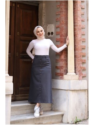 Boydan Düğmeli Gabardin Etek