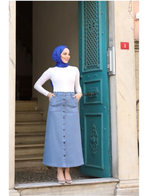 Boydan Düğmeli Gabardin Etek