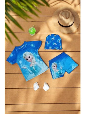 Milays Kız Çocuk 3 Parça Boneli Tişörtlü Şortlu Deniz ve Havuz Mayosu