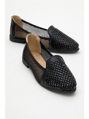 Fileli Kare Taşlı Kadın Babet Siyah