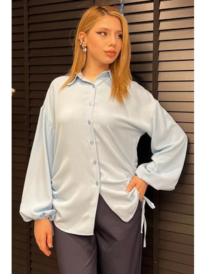 Gülseli Yan Büzgülü Bağcıklı Kadın Gömlek P-00016622