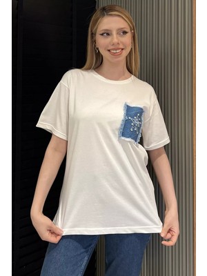 Gülseli Kot Garnili Taşlı Kadın Tişört P-00016728