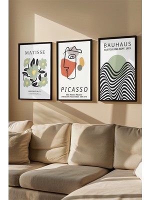 3 Parça Gerçek Ahşap Renkli Çerçeveli Tablo Seti - Model 13