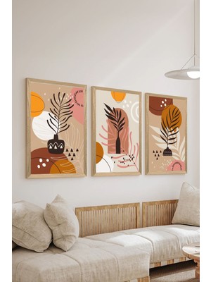 3 Parça Ahşap Çerçeve Görünümlü Mdf Poster Tablo Seti - Set 117