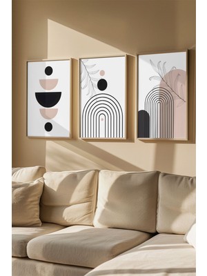 3 Parça Gerçek Ahşap Renkli Çerçeveli Tablo Seti - Model 12