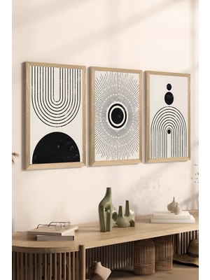 3 Parça Ahşap Çerçeve Görünümlü Mdf Poster Tablo Seti - Set 6