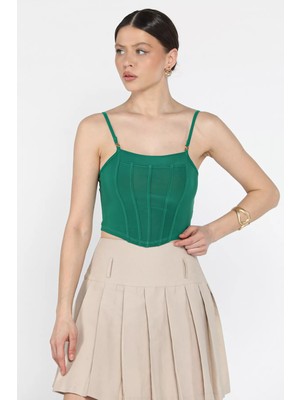 Gülseli Kadın Ayarlanabilir Askılı Likralı Crop Top Bluz P-00016711