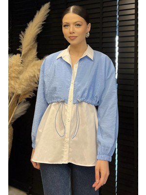 Gülseli Bel Büzgülü Kadın Paraşüt Garnili Gömlek P-00015573