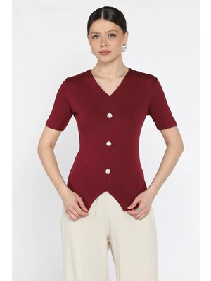 Gülseli Kadın Inci Düğme Detaylı Likralı Bluz P-00016684