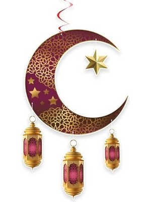 Parti Dükkanım Ay Yıldız Kandil Ramazan Asma Süs Bordo 90 x 30  cm