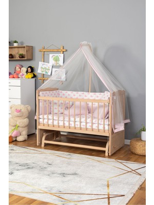 Organik (Boyasız) Ahşap Beşik Anne Yanı Yeni Doğan Tutku Bebek Beşiği Pempe Balina Uyku Setli