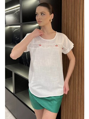 Gülseli Nakışlı Kadın Keten Bluz P-00016408