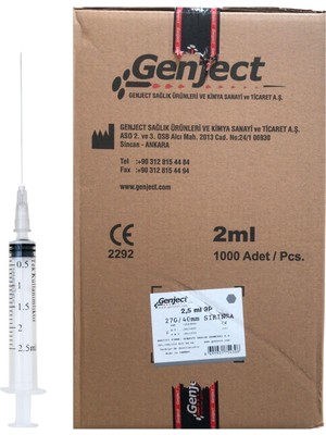 Genject - 2.5 ml 40MM Kısa Dental Enjektör - 1000 Adet