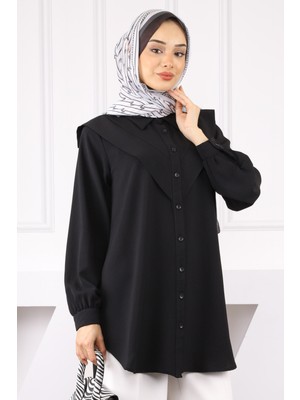 İmaj Butik Siyah Ön Detaylı Linda Tunik