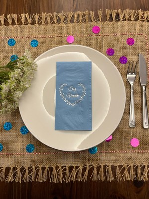 Kidspartim Gümüş Yaldızlı Mavi Söz Verdik Kalp Çelenk Peçete 16 Adet