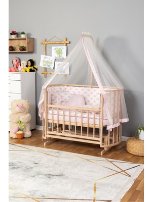 Ahşap Beşik Anne Yanı Yeni Doğan Papatya Organik Bebek Beşiği Pempe Balina Uyku Setli