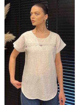 Gülseli Nakışlı Kadın Keten Bluz P-00016408