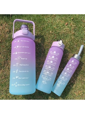 Motivasyonel 3 Lü Set Su Matarası 2 Lt 900 ml 600 ml Tritan Spor Salonu Suluk