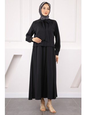 İmaj Butik Siyah Yaka Detaylı Gömlek Etekli Takım